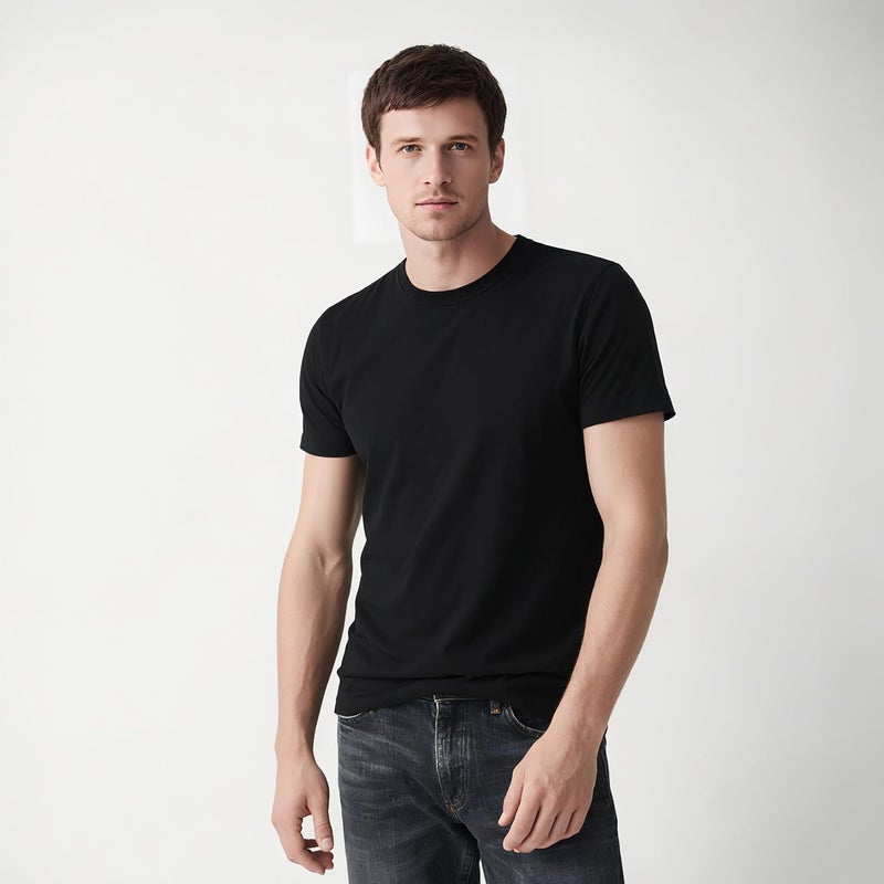 ORJ 2 Pack Black t Shirts Crew Neck Short Sleeve Men's Undershirt Plain Polyester tee Bulk Stretch Soft Tees - Image 3